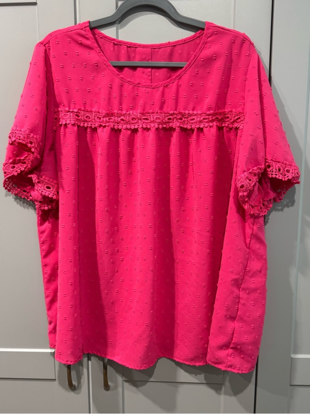 Women's Hot Pink Crochet-Trim Blouse
